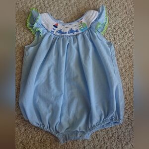 MOM & ME gingham smocked bubble with whales size 9-12M